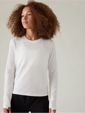 New Athleta Girl Size 7 White  Twist Around Haute Top Long Sleeve Pima Cotton